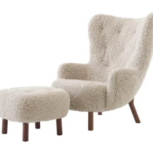 Novinka Křeslo Petra VB3 a pouf ATD1, walnut/sheepskin Moonlight