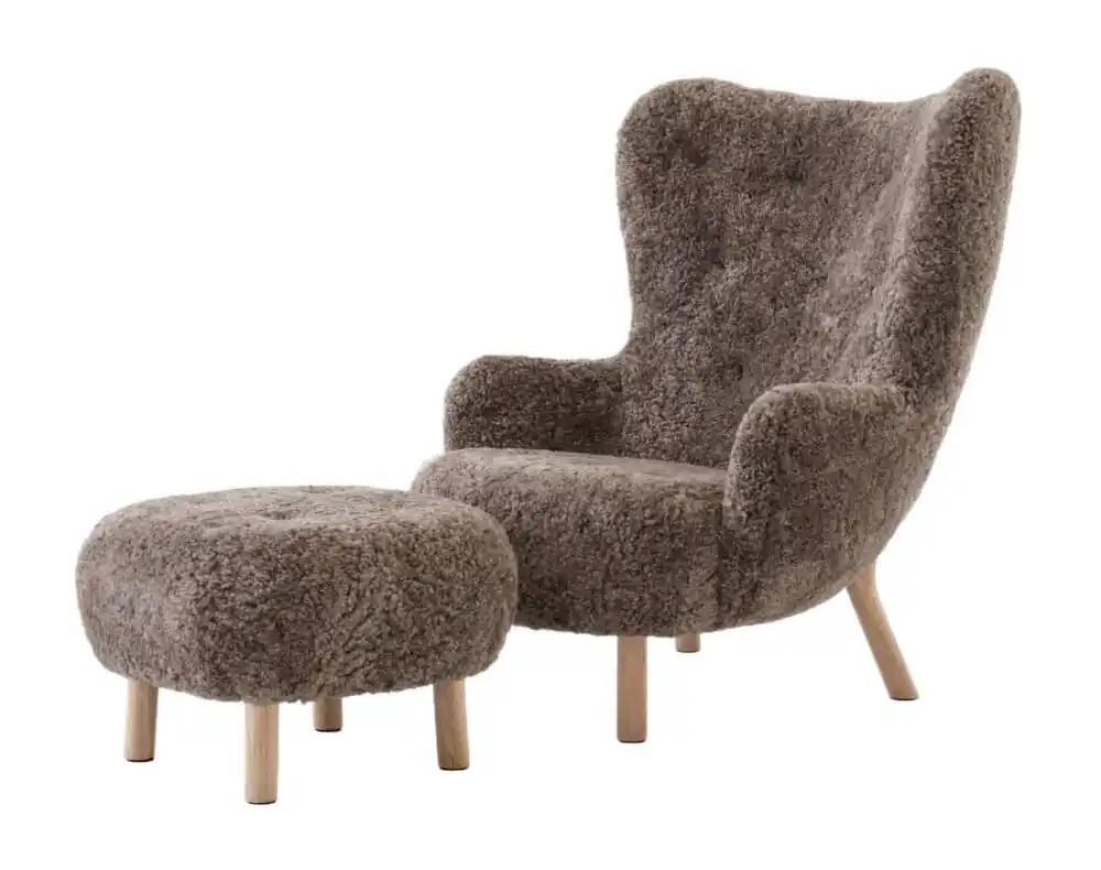 Křeslo Petra VB3 a pouf ATD1, oak/sheepskin Sahara Omezená Nabídka
