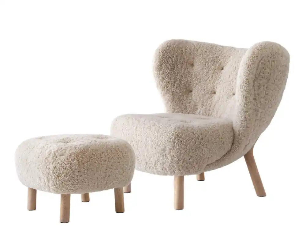 Omezená Nabídka Křeslo Little Petra VB1 a pouf ATD1, oak/sheepskin Moonlight