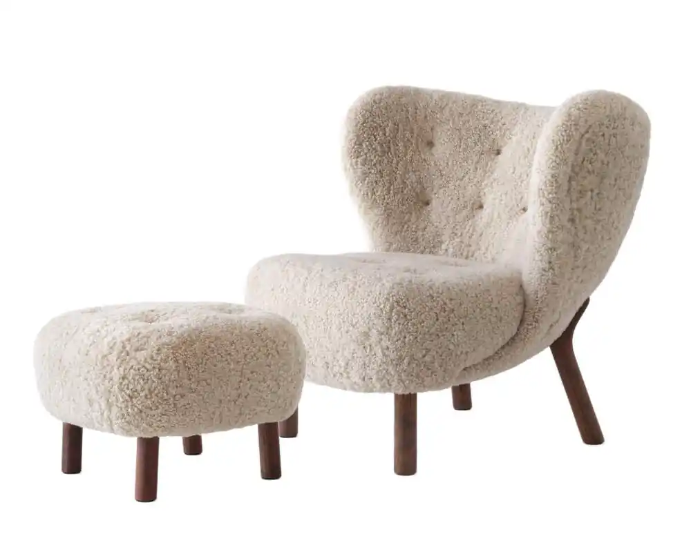 Křeslo Little Petra VB1 a pouf ATD1, walnut/sheepskin Moonlight Expresní Doručení