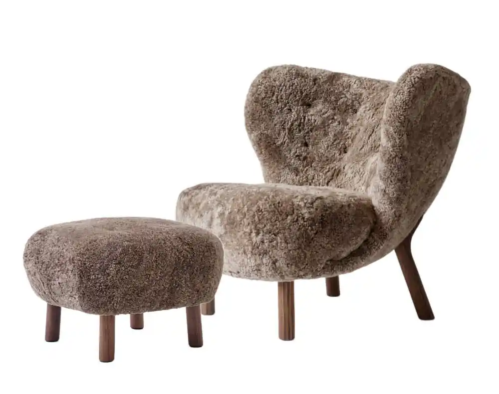 Oblíbený Křeslo Little Petra VB1 a pouf ATD1, walnut/sheepskin Sahara
