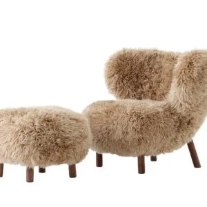Křeslo Little Petra VB1 a pouf ATD1, walnut/sheepskin Honey Tovární Cena