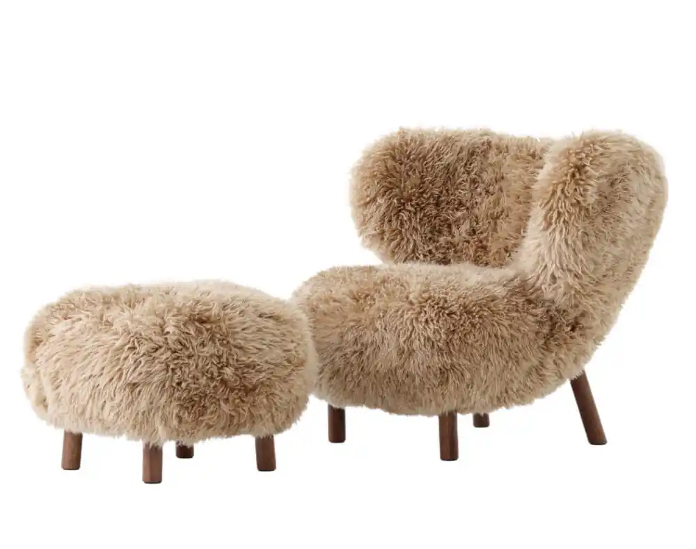 Křeslo Little Petra VB1 a pouf ATD1, walnut/sheepskin Honey Tovární Cena