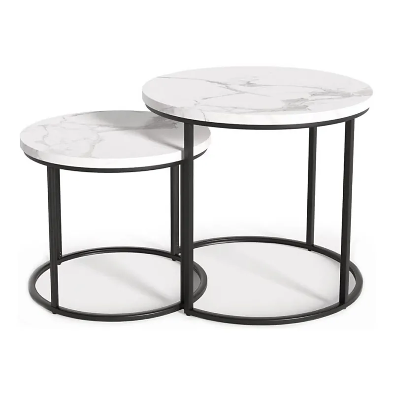 SADA 2x Konferenční stolek OREO pr. 43/53 cm černá/mramor Akční Nabídka