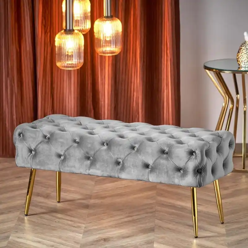 Jen Po Omezenou Doba Prošívaná lavice ATHENA 40x100 cm šedá/zlatá