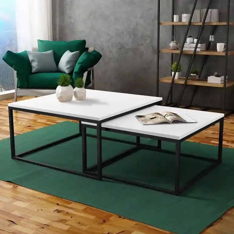 SADA 2x Konferenční stolek DUAL 76x76/66x66 cm černá/bílá Sleva