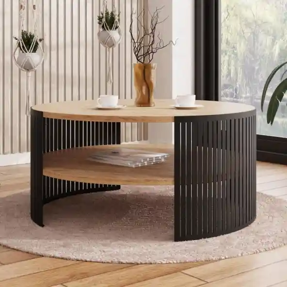 Konferenční stolek FIKOLI 75 cm černá/zlatý dub Sezónní Sleva