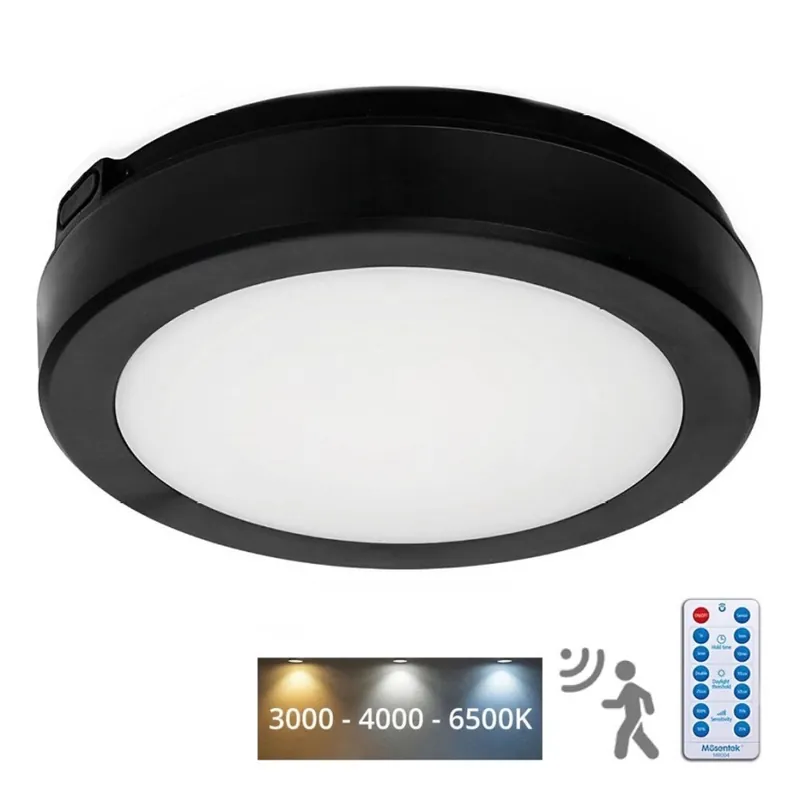 Aktuální LED Koupelnové stropní svítidlo se senzorem NAIROS LED/12W/230V IP65 3000/4000/6500K pr. 20 cm černá + dálkové ovládání