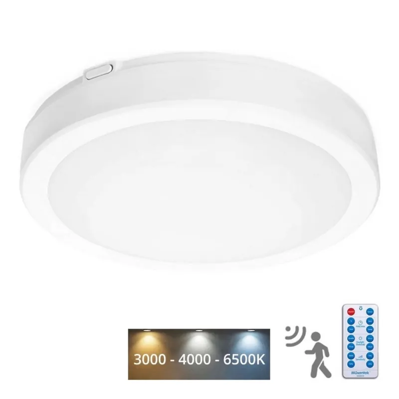 LED Koupelnové stropní svítidlo se senzorem NAIROS LED/18W/230V IP65 3000/4000/6500K pr. 30 cm bílá + dálkové ovládání Oblíbený