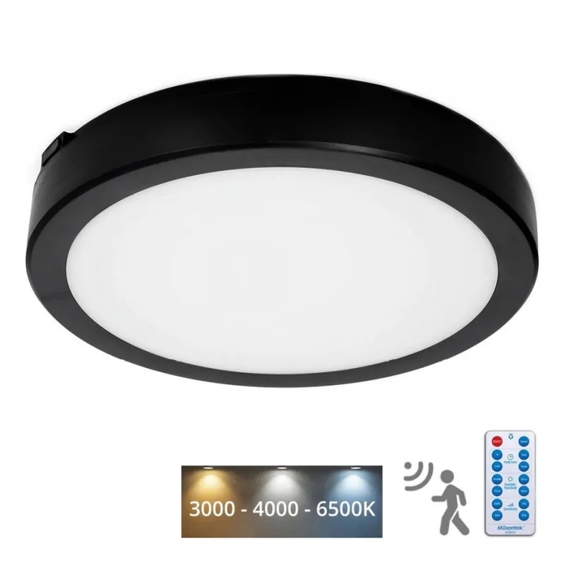 LED Koupelnové stropní svítidlo se senzorem NAIROS LED/18W/230V IP65 3000/4000/6500K pr. 30 cm černá + dálkové ovládání Nejlepší Volba