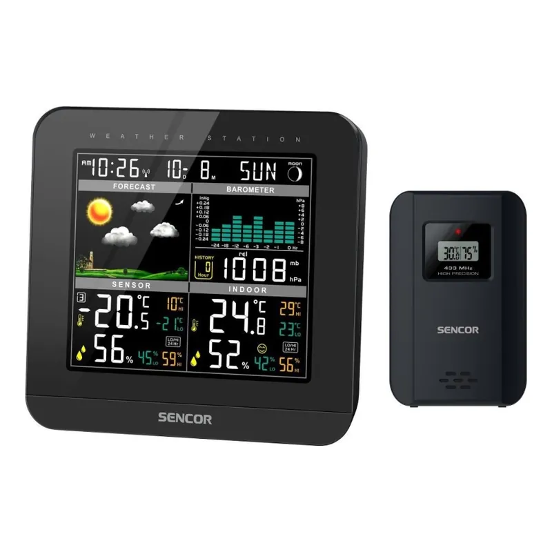 Sencor - Meteostanice s barevným LCD displejem a budíkem 3xAAA + 2x AA černá Zlevněný