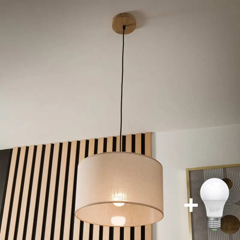 Brilagi - LED Lustr na lanku ANTHONY 1xE27/60W/230V dub/béžová Sezónní Sleva