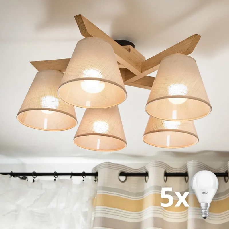 Brilagi - LED Přisazený lustr ANTHONY 5xE14/40W/230V dub/béžová Must-Have