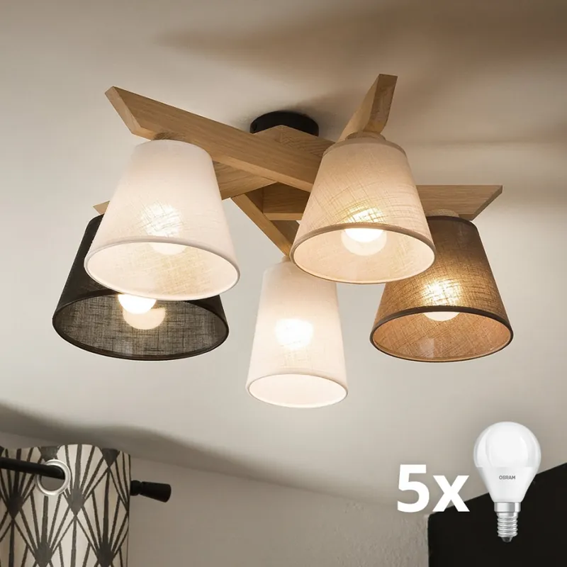Brilagi - LED Přisazený lustr ANTHONY 5xE14/40W/230V dub Autentický