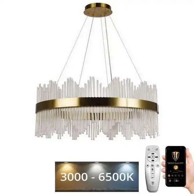Víkendová Akce LED Stmívatelný křišťálový lustr na lanku LED/110W/230V 3000-6500K zlatá + dálkové ovládání