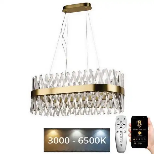 Zlevněný LED Stmívatelný křišťálový lustr na lanku LED/90W/230V 3000-6500K + dálkové ovládání