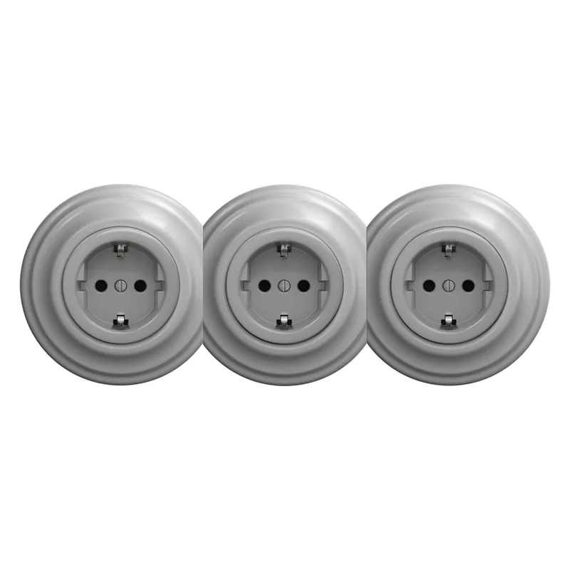 Kliklap - Trojitá retro zásuvka domovní s rámečkem SCHUKO 230V šedá Aktuální