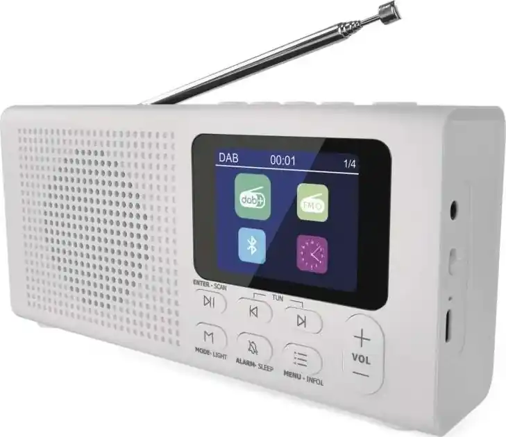 Sezónní Sleva Rádio DAB DAB+ FM 3W/5V/4xAA bílá