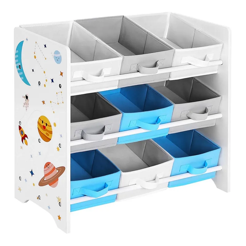 Dětský úložný regál s látkovými boxy ANET modrá/bílá Nejprodávanější