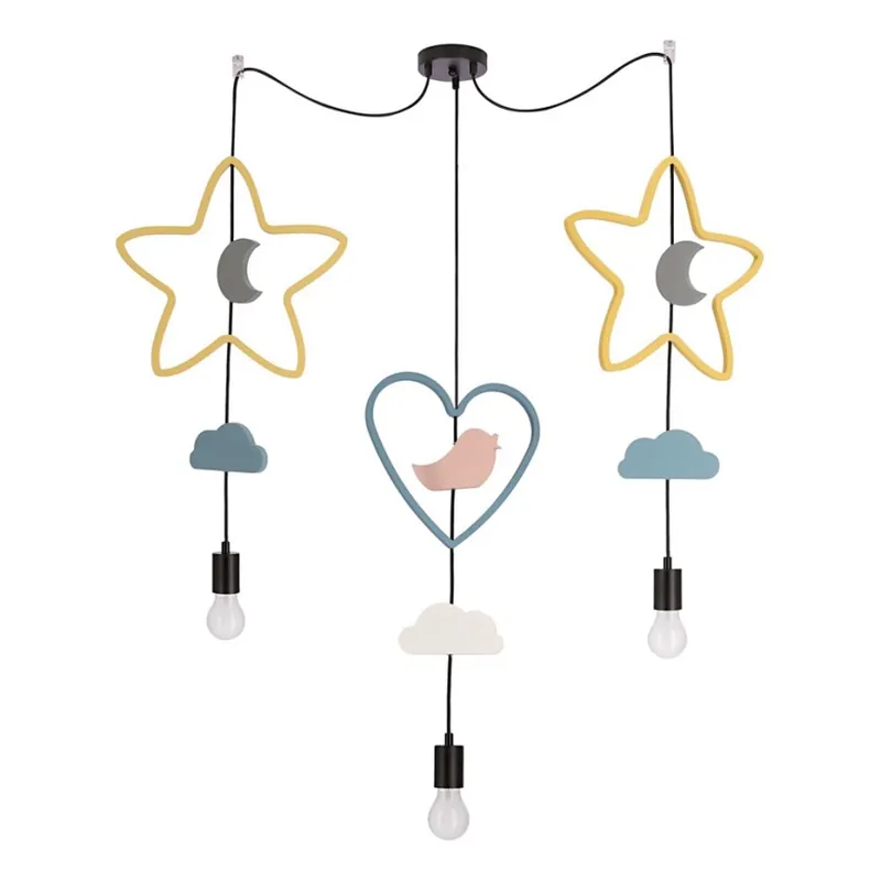 Časově Omezené Dětský lustr na lanku TRIO 3xE27/20W/230V žlutá/modrá/šedá