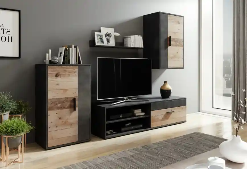 Pouze Dnes Obývací stěna BRICK 204x150x36 cm hnědá/černá