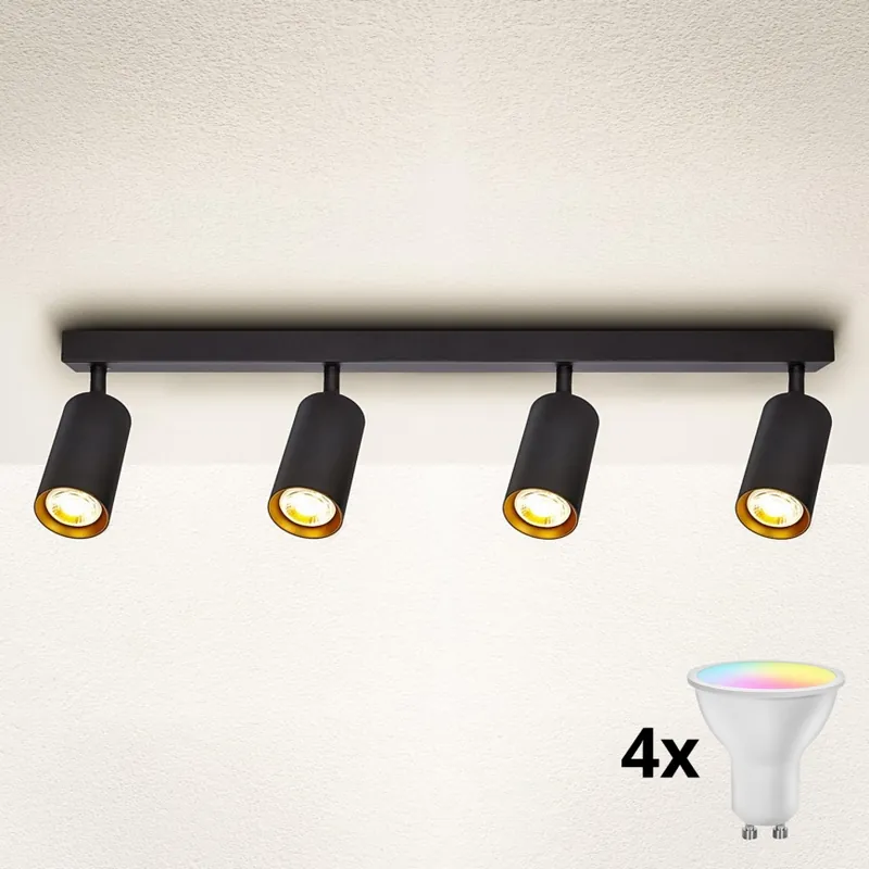 Pouze Dnes Brilagi - LED RGBW Stmívatelné bodové svítidlo SELE 4xGU10/4,8W/230V 3000K černá/zlatá + dálkové ovládání