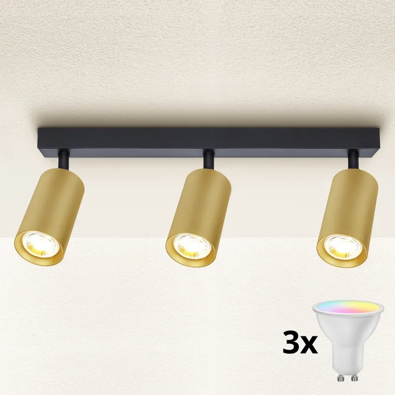 Brilagi - LED RGBW Stmívatelné bodové svítidlo SELE GOLDEN 3xGU10/4,8W/230V 3000K černá/zlatá + dálkové ovládání Omezená Nabídka
