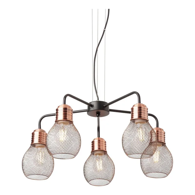 Originální Redo 01-1580 - Lustr na lanku EDISON 5xE27/42W/230V pr. 53 cm černá/měděná