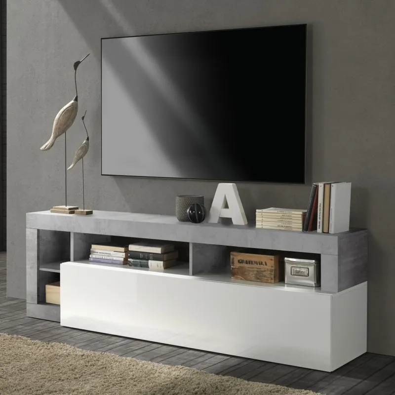 Vrácení Zdarma Televizní stolek LENOR 184x42 cm bílá/šedá beton