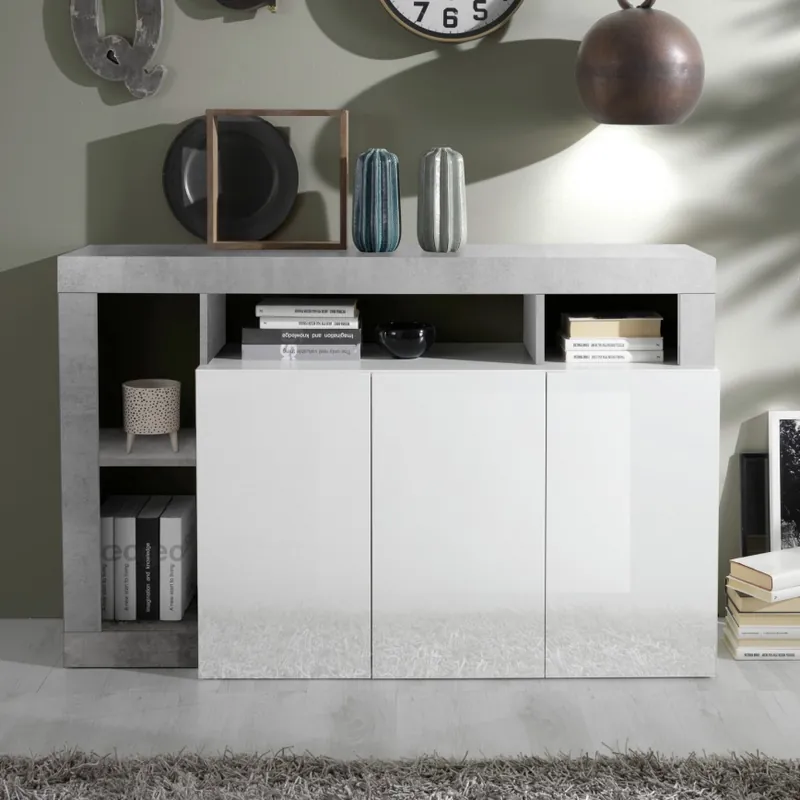 Komoda LENOR 146x93x42 cm bílá/šedá beton Finální Výprodej