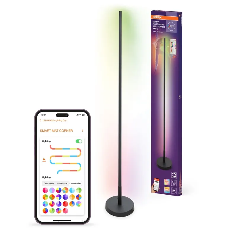 Osram - LED RGBW Stmívatelná stojací lampa SMART+ FLOOR LED/14W/230V 2700-6500K Wi-Fi černá + dálkové ovládání Jen Po Omezenou Doba
