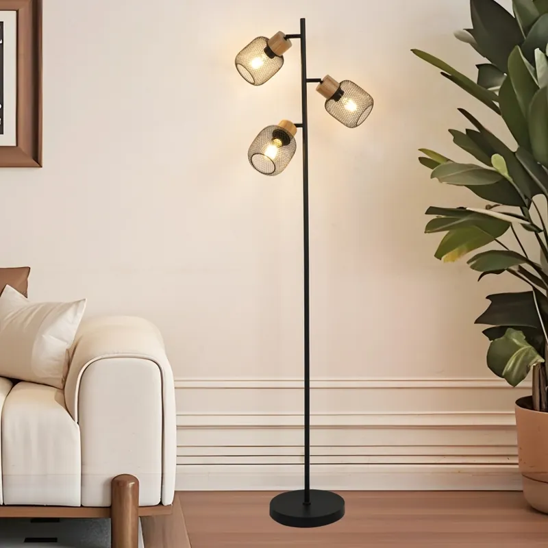 Přímo Od Výrobce Brilagi - Stojací lampa BASKLITE 3xE27/15W/230V dřevo/černá