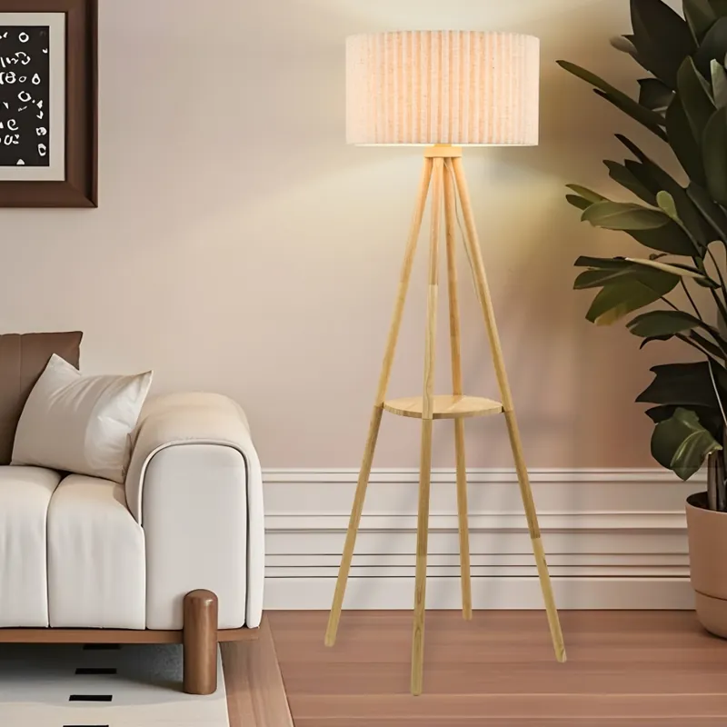 Rychlé Dodání Brilagi - Stojací lampa NORDIC WAVE 1xE27/15W/230V dřevo/len