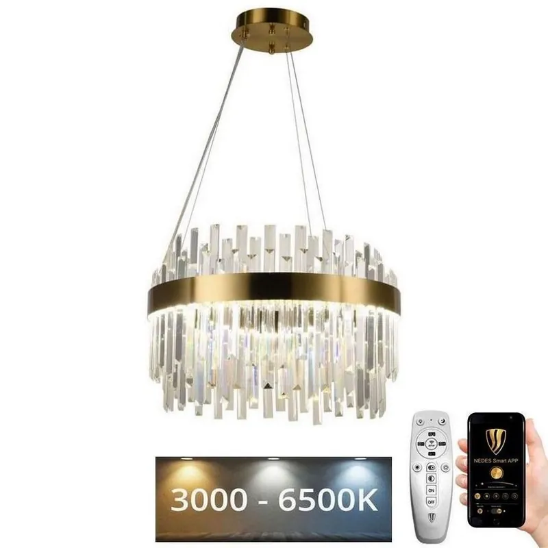 Výprodej LED Stmívatelný křišťálový lustr na lanku LED/70W/230V 3000-6500K zlatá + dálkové ovládání