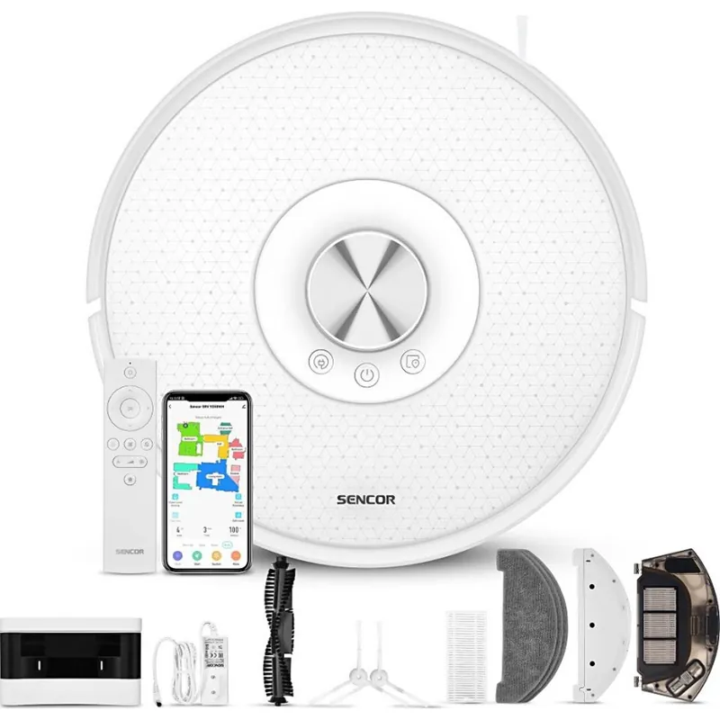 Sencor - Robotický vysavač s mopem 2v1 50W/5000 mAh Wi-Fi bílá + dálkové ovládání Sezónní Sleva