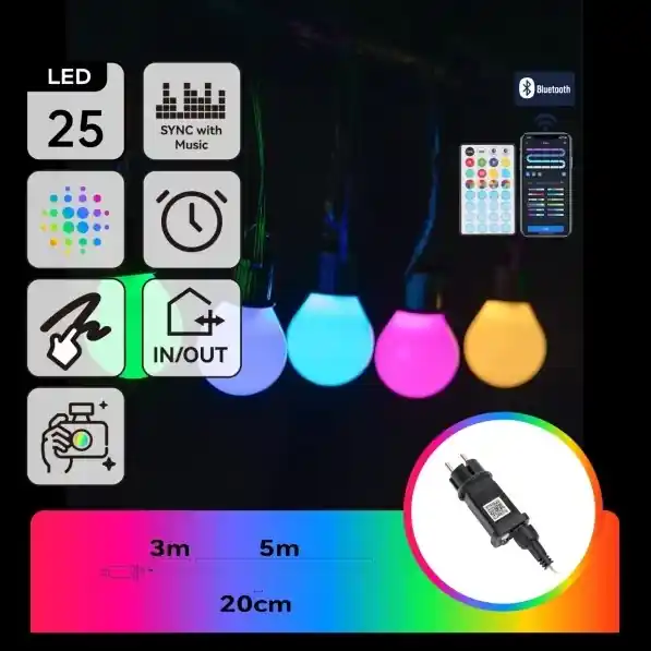 Aigostar - LED RGBICW Chytrý venkovní řetěz MESH 25xLED 5 m IP44 + dálkové ovládání Ověřený