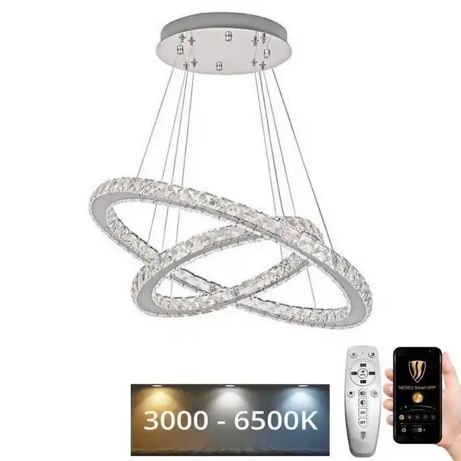 Akce LED Stmívatelný křišťálový lustr na lanku LED/115W/230V 3000-6500K stříbrná + dálkové ovládání