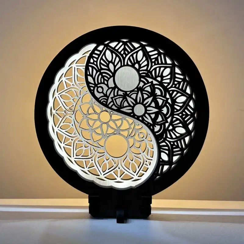 Li-Go 23607/O - LED Stmívatelná stolní dekorace LED/12W/230V 20x22 cm ořech/Jin Jang Dokud Zásoby Vydrží