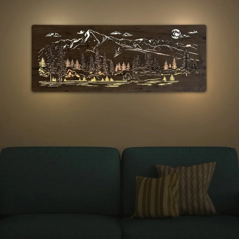 Li-Go 23521/OVL/DUB3 - LED Stmívatelná nástěnná dekorace LED/10W/5V 30000 mAh 130x50 cm dub/Chata v horách Koupit Online