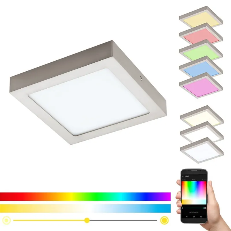 Eglo 33319 - LED RGBW Stmívatelné stropní svítidlo FUEVA-C LED/15,6W/230V 2700-6500K 22,5x22,5 cm matný chrom Odeslání Ihned