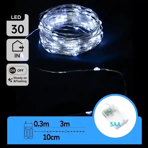 Aigostar - LED řetěz 30xLED/3xAA 3,3 m studená bílá Nejlepší Volba