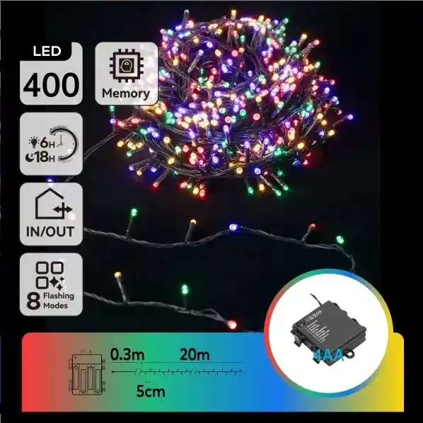 Aktuální Aigostar - LED Venkovní řetěz 400xLED/8 funkcí 4xAA 20,3 m IP44 multicolor