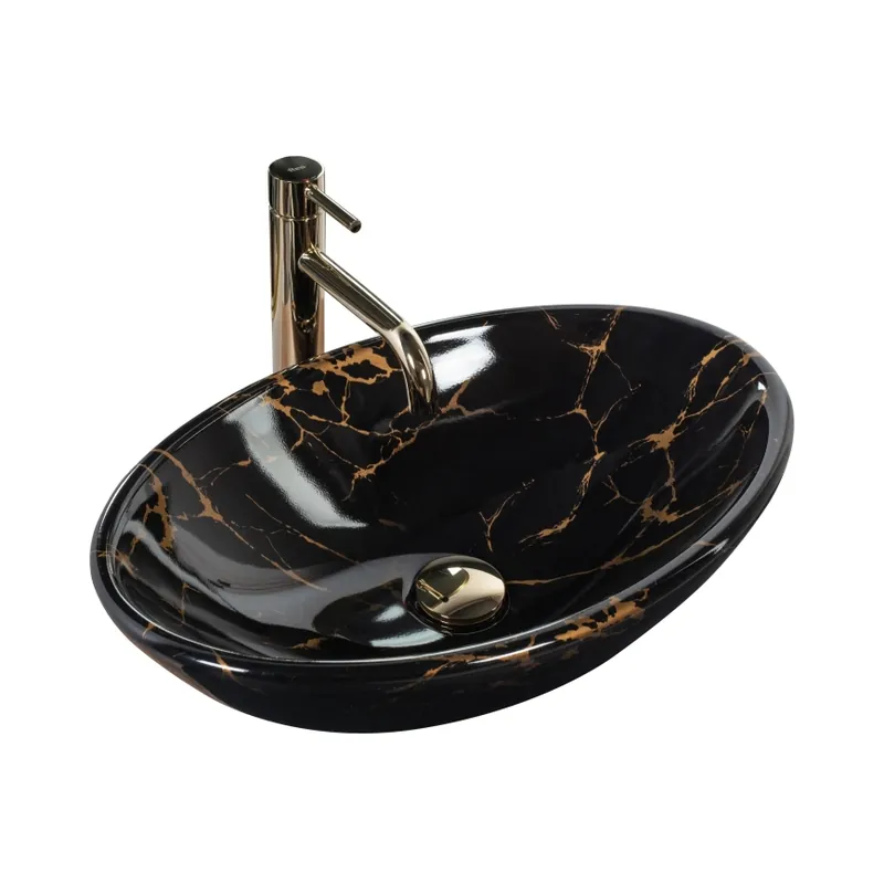 Cenově Výhodný REA-U5067 - Umyvadlo na desku PAMELA 33x53 cm keramika/černá/imitace kamene