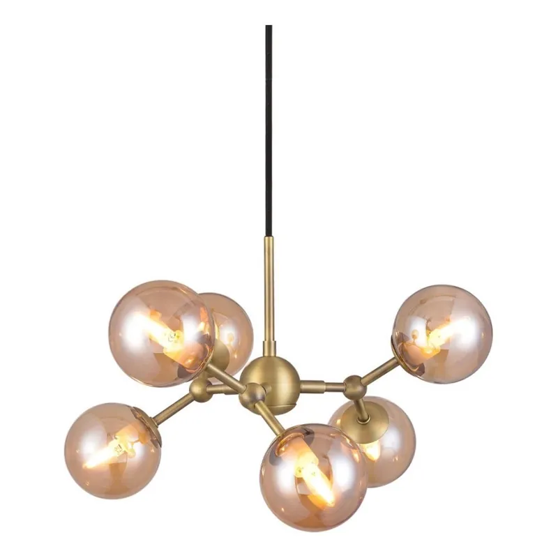 Cenový Hit Halo Design 736560 - Lustr na lanku ATOM 6xG9/28W/230V pr. 45 cm mosaz/kouřová béžová