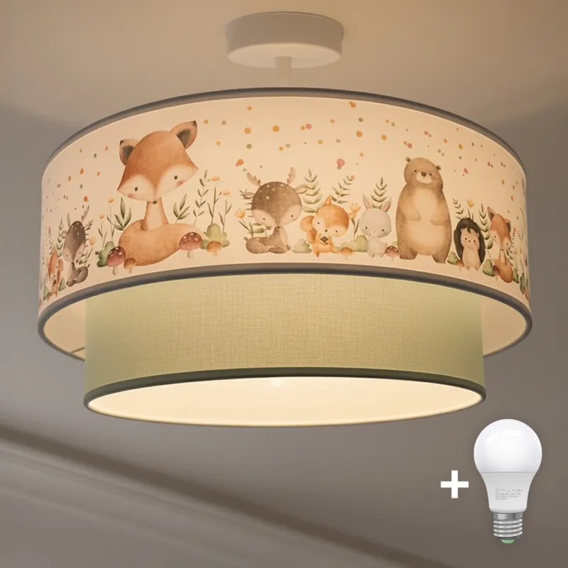 Brilagi - LED Dětský přisazený lustr BOBO 1xE27/60W/230V pr. 40 cm bílá/zelená/zvířátka Cenová Bomba