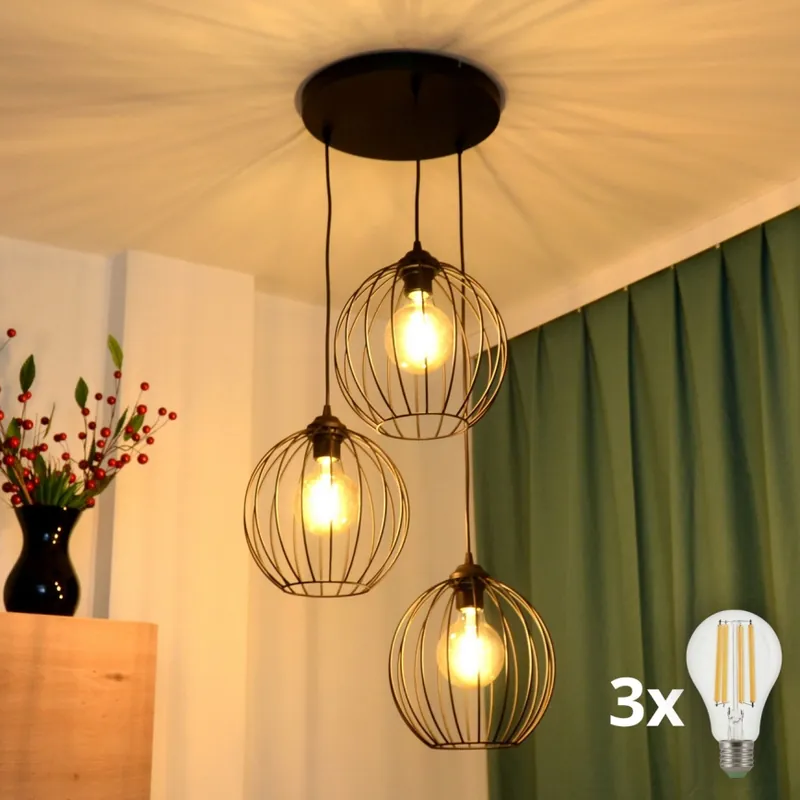 LED Lustr na lanku MERCURE 3xE27/15W/230V pr. 50 cm černá Hit Sezóny