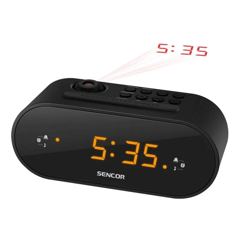 Sencor - Radiobudík s LED displejem a projektorem 5W/230V 1xCR2032 černá Expresní Doručení