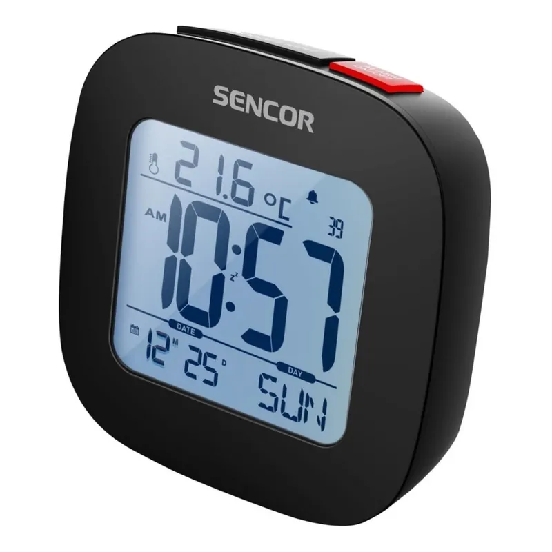 Akční Nabídka Sencor - Budík s LCD displejem a teploměrem 2xAAA černá