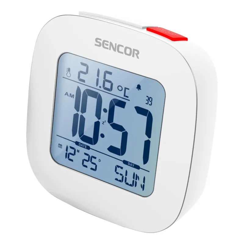 Časově Omezené Sencor - Budík s LCD displejem a teploměrem 2xAAA bílá