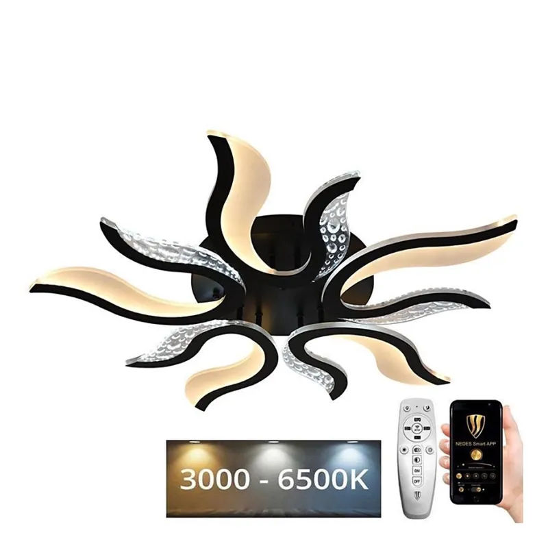 Aktuální LED Stmívatelný přisazený lustr LED/65W/230V 3000-6500K černá + dálkové ovládání
